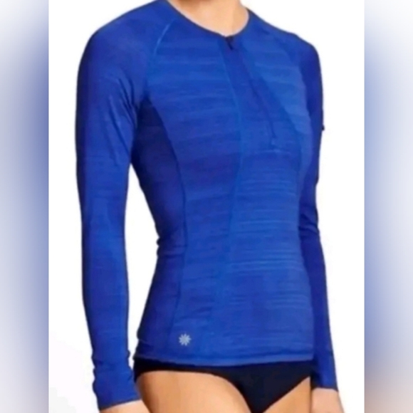Athleta Long Sleeves Pacific Blue UPF 1/4 Zip Rash Guard Shirt Top Size XL - Picture 1 of 10